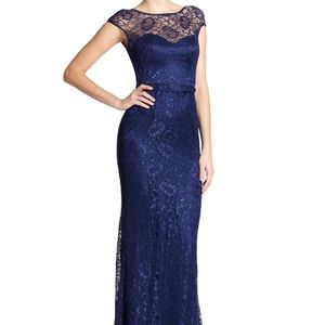 Theia blue lace gown long